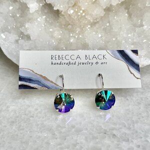 Preciosa Crystal Rivoli Drop Earrings Clear Rhinestone Silver Accent